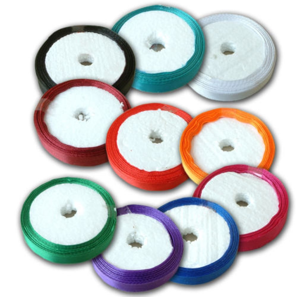 Rolls of Satin Ribbons - 10 Colors (1/2X10m Each) Total 100mtr for Gift Wrapping, Bow Making, Flower Making, Art and Craft, Sewing DIY Activities (Pack of 10)